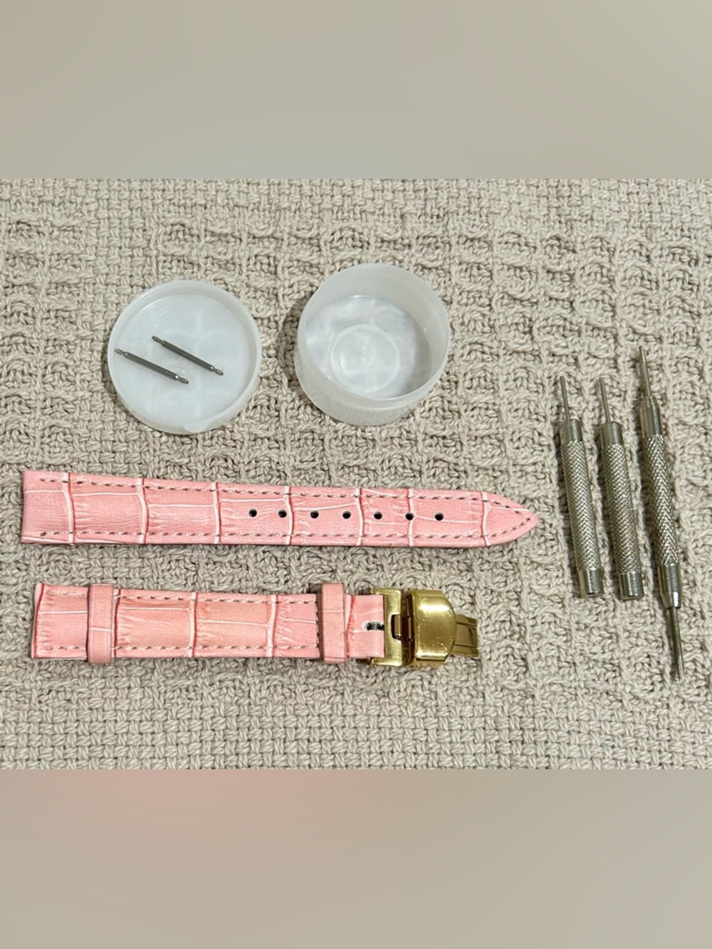 Genuine Leather Watch Band Pink Gold Tone Clasp Replacement Strap